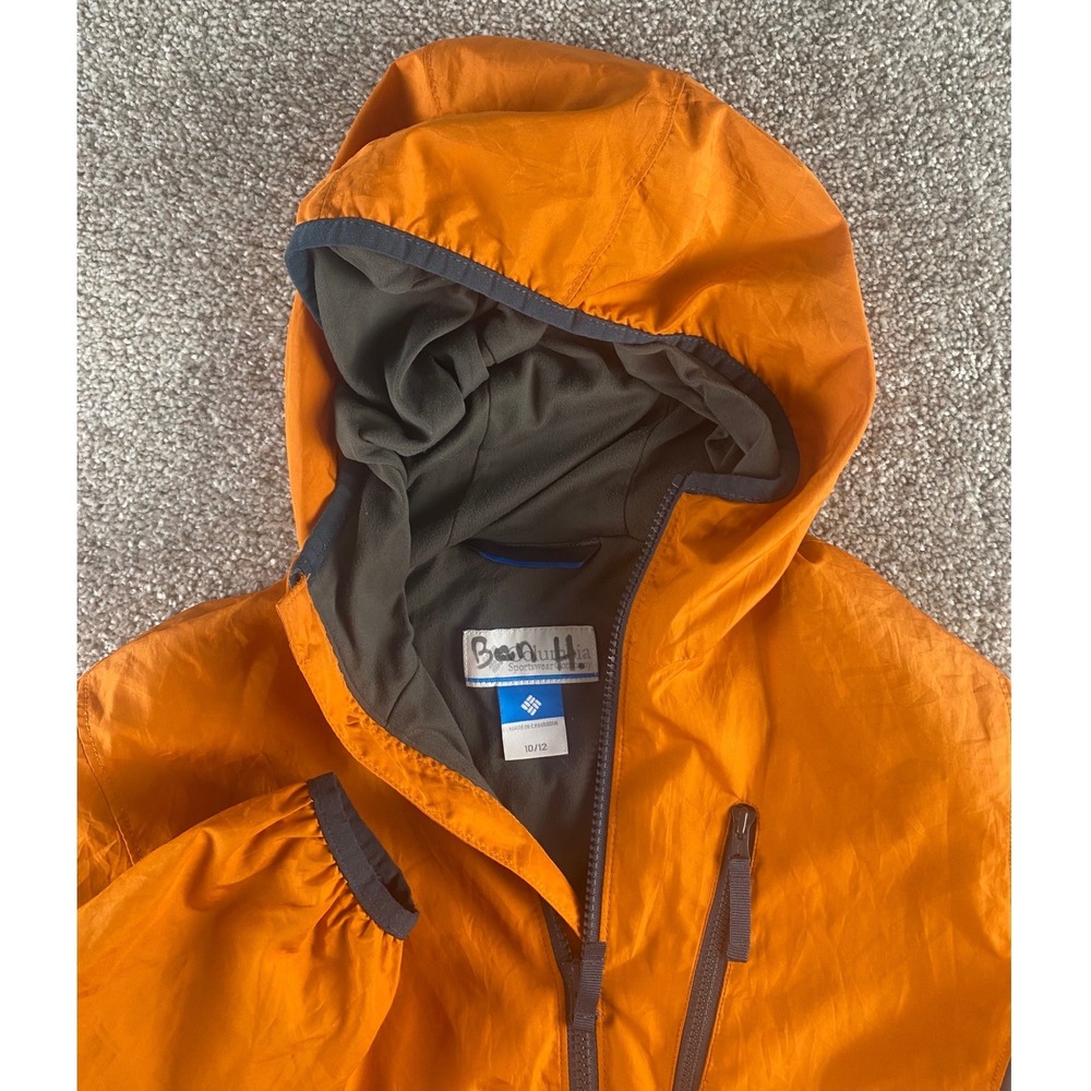 Columbia Kids Omni-Shield Orange Gray Hooded Windbreaker Jacket Size 10/12 M
